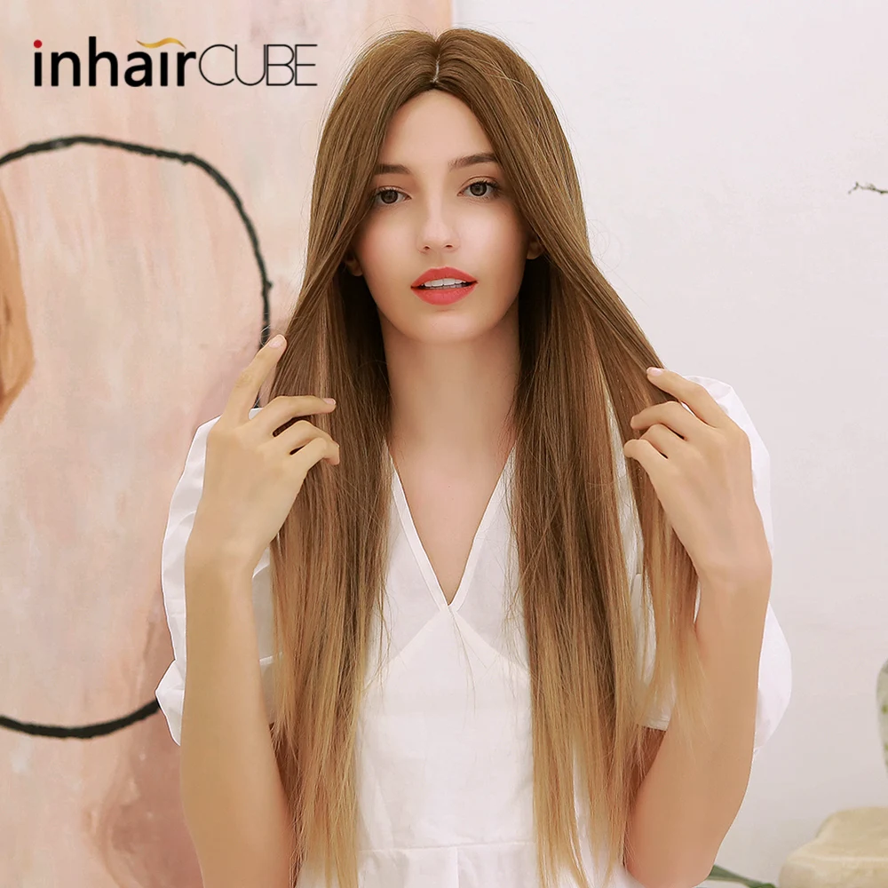 Парик блонд Inhaircube с эффектом омбре натуральные синтетические волосы темные