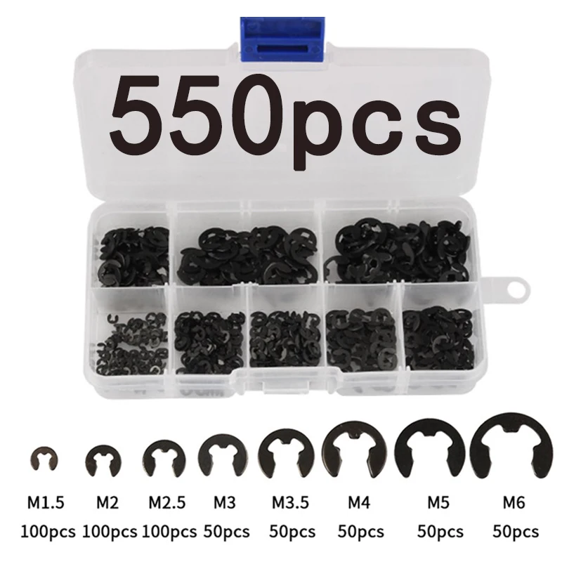 550pcs Электронный зажим Шайбы M1.5 M2 M2.5 M3 M3.5 M4 M5 M6 стопорное кольцо мешок пряжка