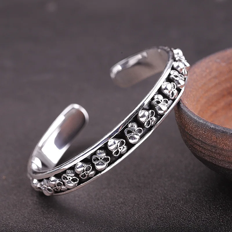 

Uglyless Real 990 Silver Skulls Bangles for Women Steam Punk Cool Skeleton Open Bangles Vogue Girls Thai Silver Jewelry BA733