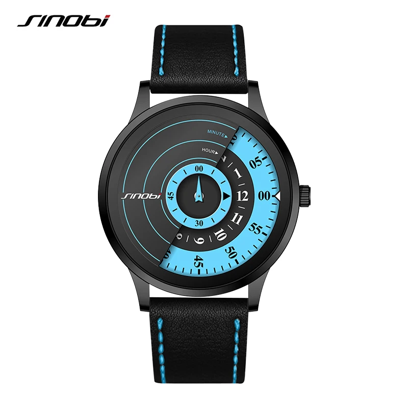 New Arrival SINOBI Creative Man's Wristwatches Leather Strap Mens Quartz watches Male Original Blue Clock Relogio Masculino