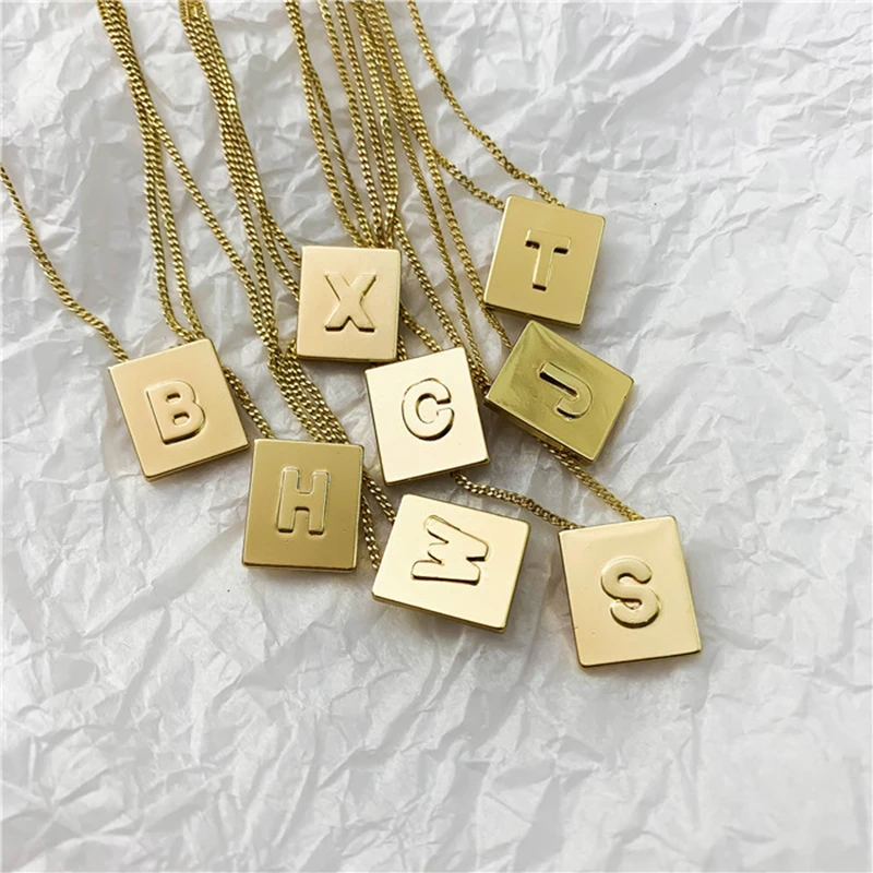 SRCOI Золото Цвет Корейская тонкая цепь геометрическое квадратное имя ожерелье