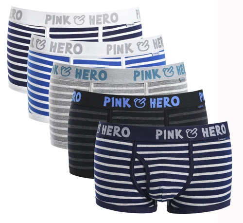 As shown Горячая Распродажа: 5 шт./лот Pink Heroes высокого качества нижнее белье из хлопка, Для мужчин шорты-боксеры Классический Полосатый мужской нижнее белье удобные U-сумка - Цвет: As shown