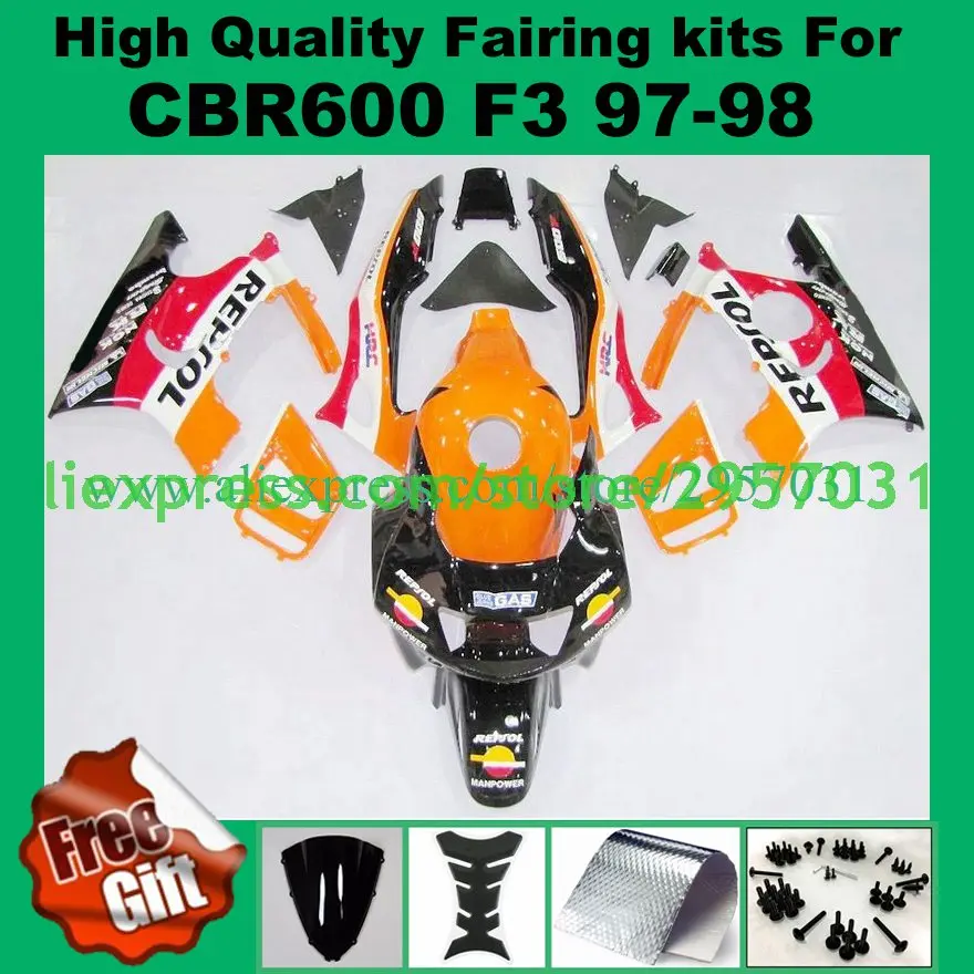 Бесплатные Винты и подарки для обтекателей HONDA CBR 600 F3 1997 1998 CBR600 97 98 оранжевый