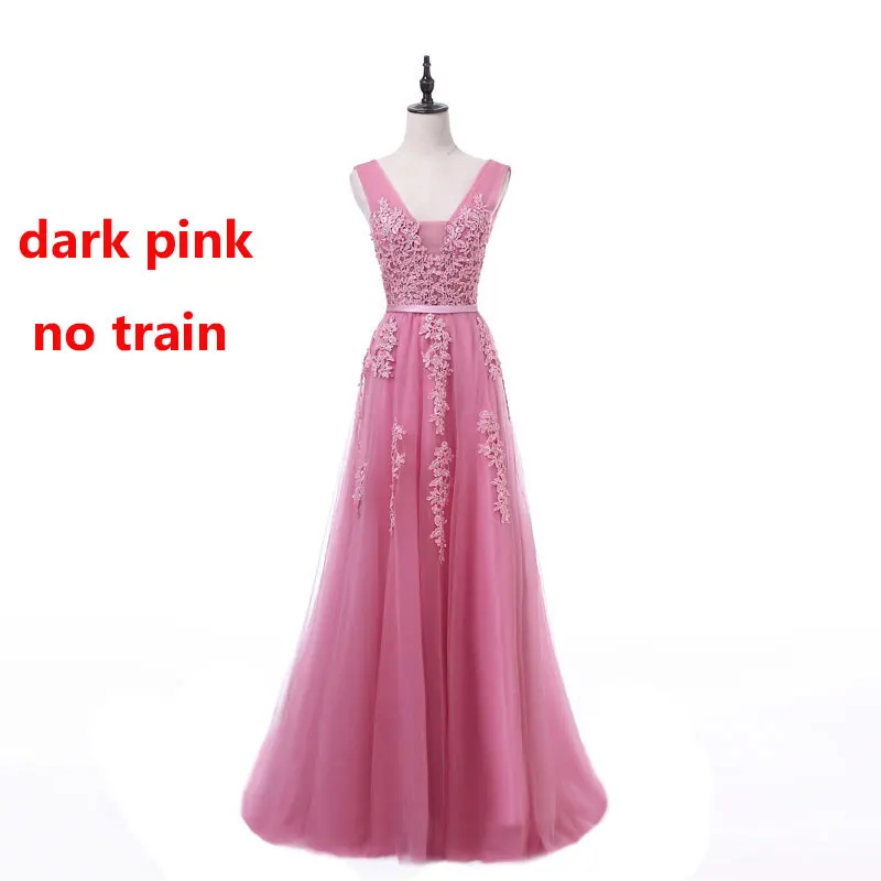 Новое поступление сексуальные вечерние платья Vestido de Festa ТРАПЕЦИЕВИДНОЕ платье для выпускного вечера кружевной халат, украшенный бисером De Soiree платье с v-образным вырезом на молнии - Цвет: dark pink no train