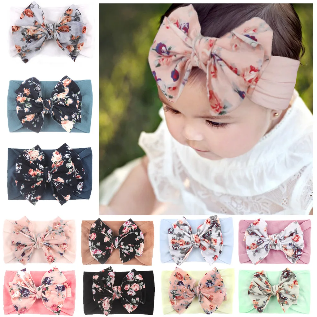 

New Bohemia Elastic Printed Flower Kids Headband Newborn Infant Knot Bows Headwraps Baby Girls Headwear Cute Gifts Photo Props