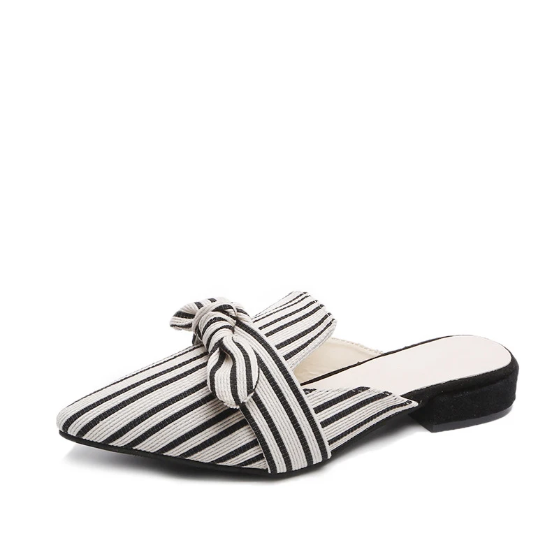

Ladies slippers Ladies elegant pointed shoes Ladies slippers women summer wear 2021 striped bow Baotou thick heel Muller shoes