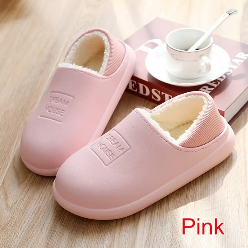 

Dropship 2021 Waterproof Winter Cotton Slippers Female Home Warm Women Shoes Indoor Out Leather Bread With Cotton Shoes