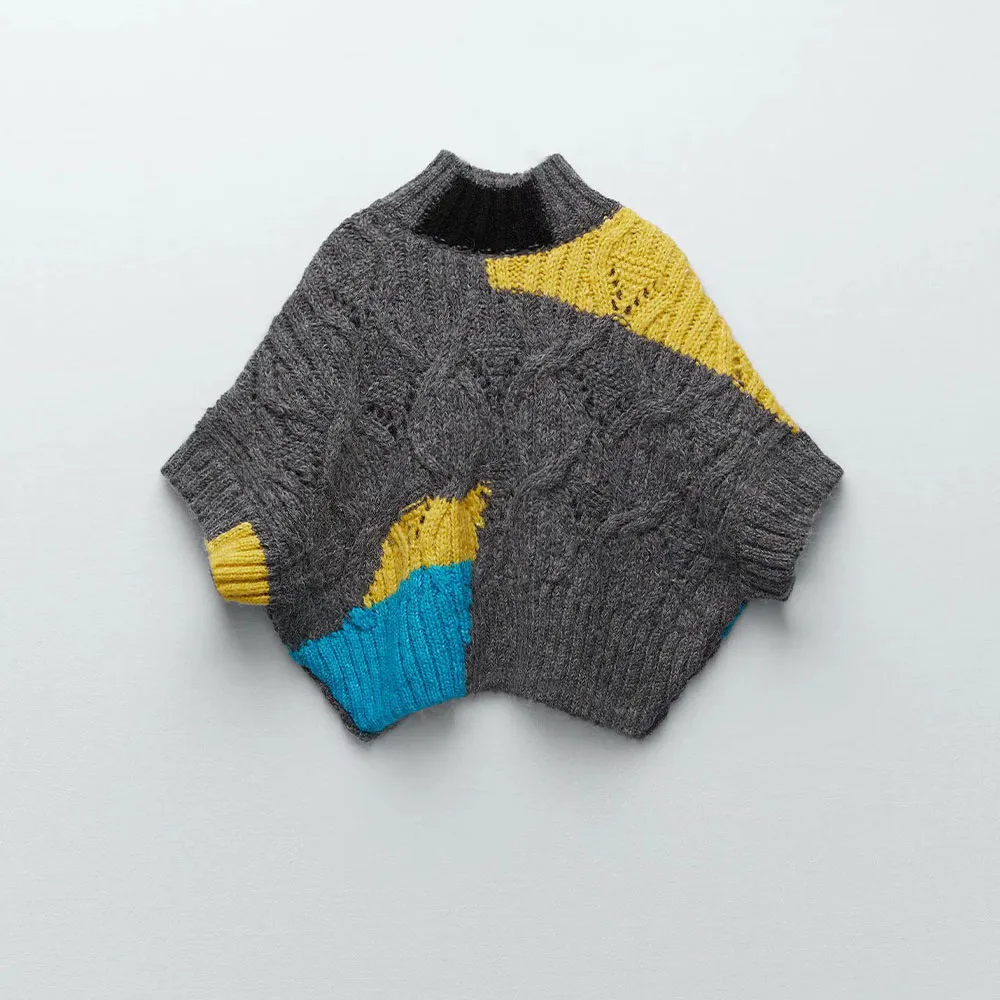 

Za Women 2021 Autumn New Fashion Color matching Knitted Vest Sweater Vintage Stand-up collar Female Waistcoat Chic Tops