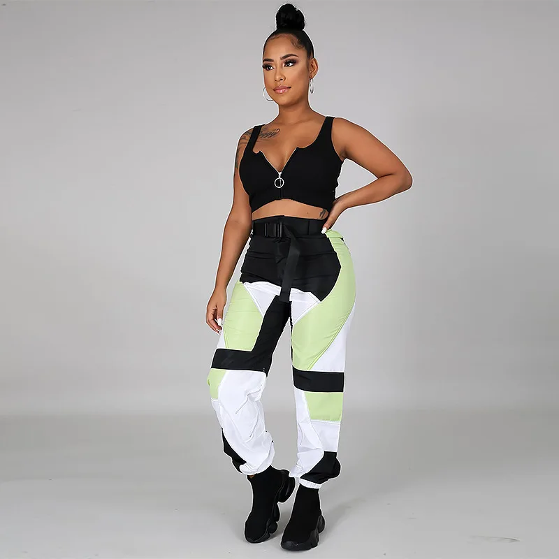 Шаровары женские до щиколотки модные контрастные Брюки Капри в стиле пэчворк