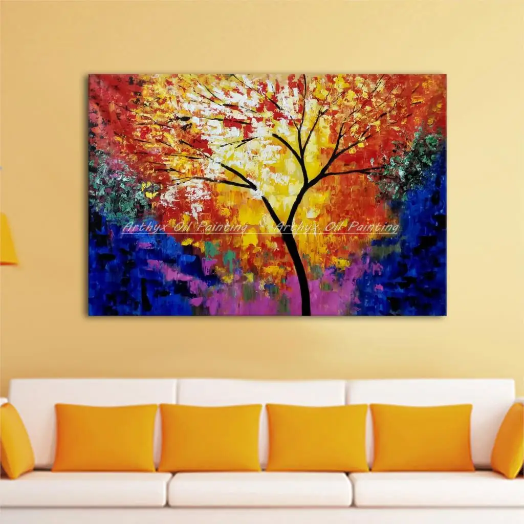 Arthyx без рамки ручная роспись Современная красочная палитра деревьев нож картина