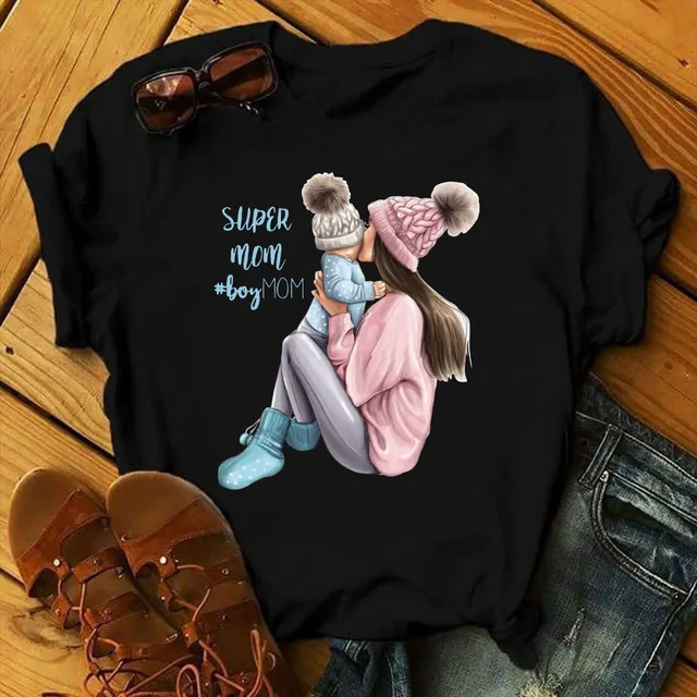 Для мамы с дочкой футболка для матери принтом в виде надписи Love черная Harajuku