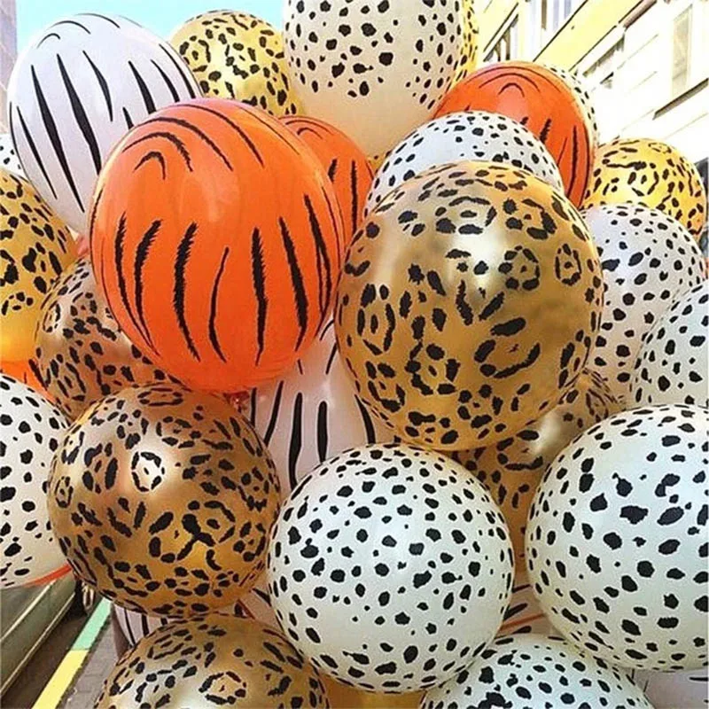 

10pcs 12inch Jungle Animal Latex Balloons Cow Tiger Zebra Leopard Foil Balloon Birthday Party Decor Kids Birthday Gift Globos