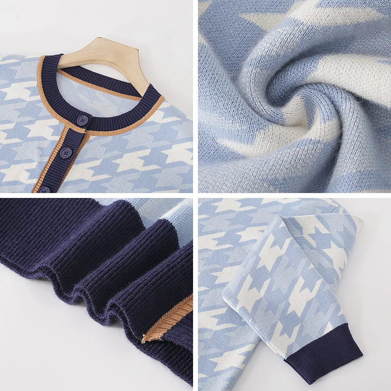 

Lady Cardigan Sweaters Autumn Female Cardigan Sweater Luxuryl British Jacquard Elegant Chic Cardigan Single-Breasted Women Tops