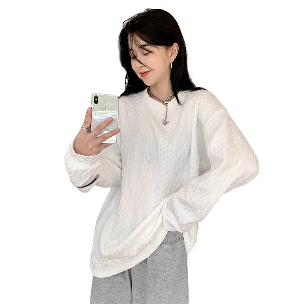

White Pullover Sweater Women's Autumn Long-Sleeved Shirt