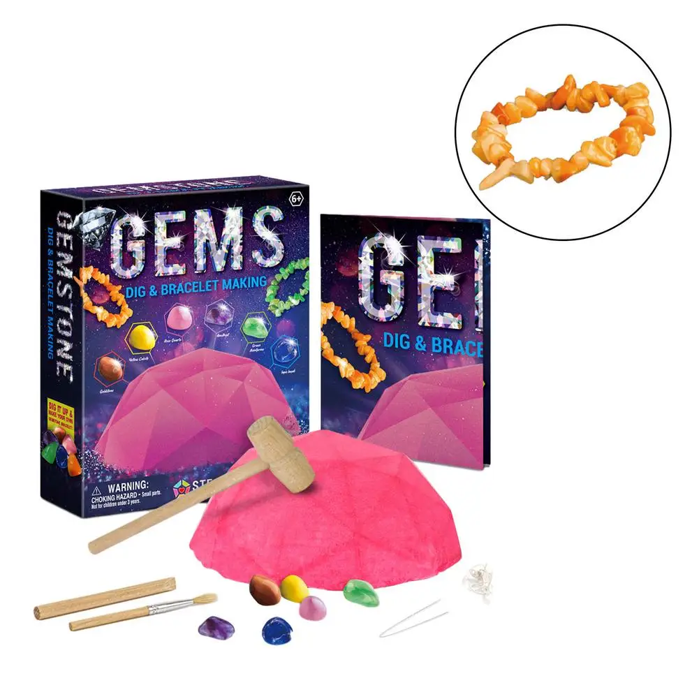 

New DIY Toys Girls Natural Mineral Gemstone Bracelet Archaeology Excavation Kits Tools Digging Up Mining Kit Educational Learn