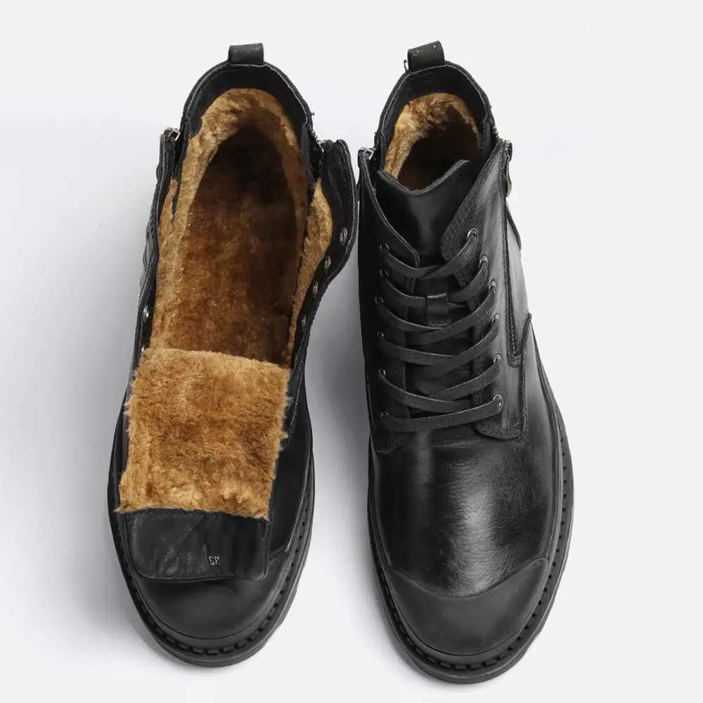 

Natural Cow Leather Men Winter Boots Handmade Retro Men Boots Genuine Leather Men Winter Shoes #CX9550