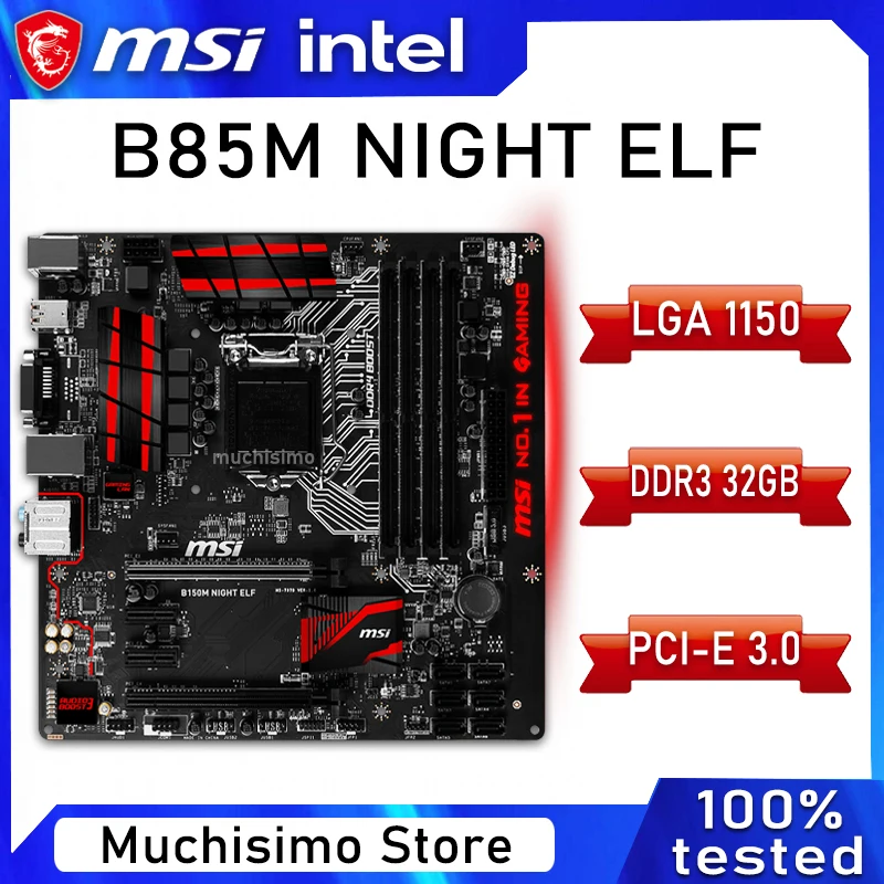 

LGA 1150 MSI B85M Night Elf Motherboard Core i7/i5/i3 DDR3 1600MHz PCI-E 3.0 DVI VGA Intel B85 Placa-mãe 1150 Micro ATX Used