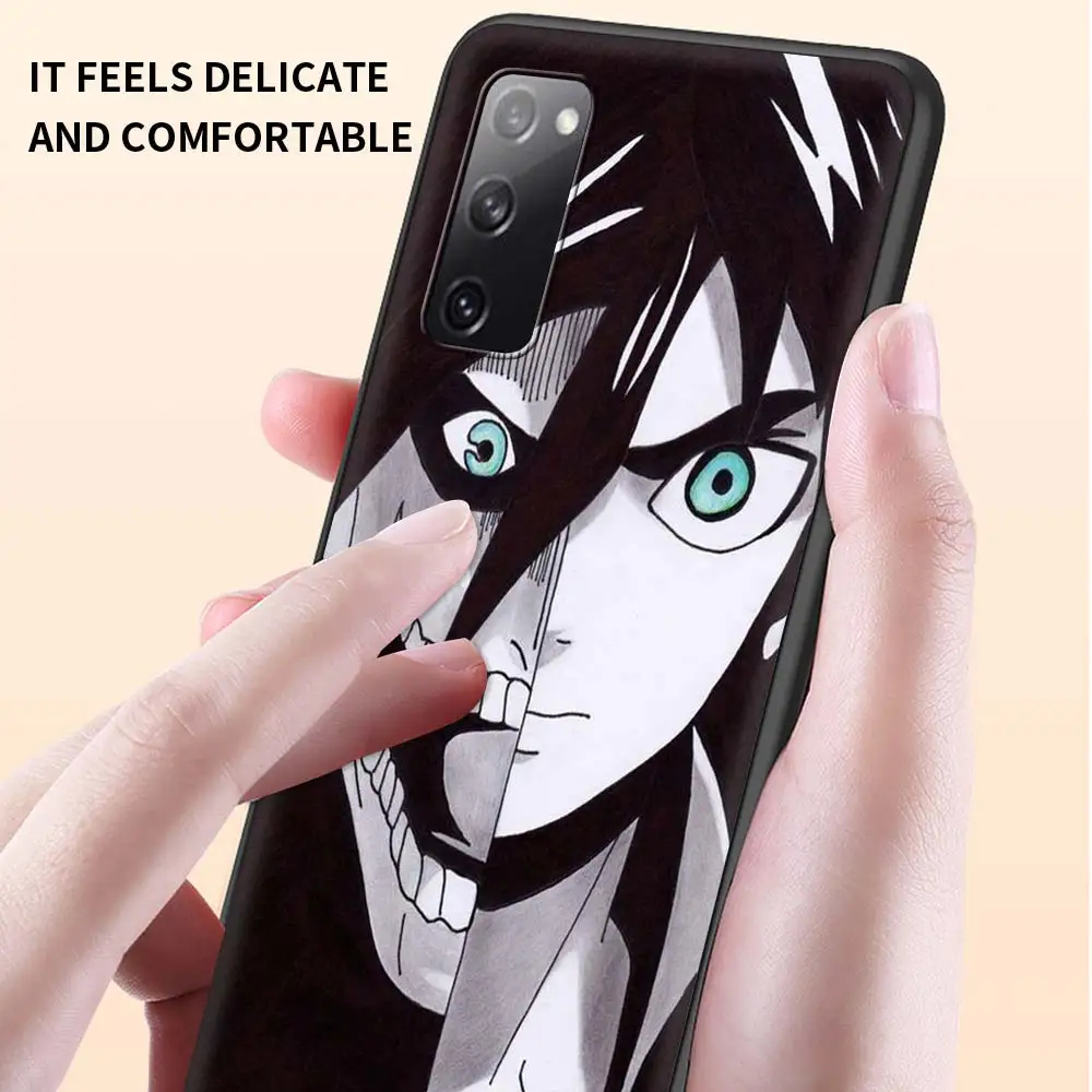 

Case For Samsung Galaxy S21 S10 S20 FE S9 Plus Note 20 9 8 10 Lite Cubre Black Shell Mobile Coque Anime Japanese Attack On Titan