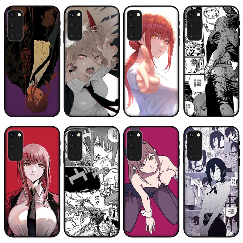 

Anime chainsaw man Black silicone phone case for Samsung Galaxy S8 S9 S10 S20 S21 Ultra Plus Note 20 10 A51 A50 A71 A52