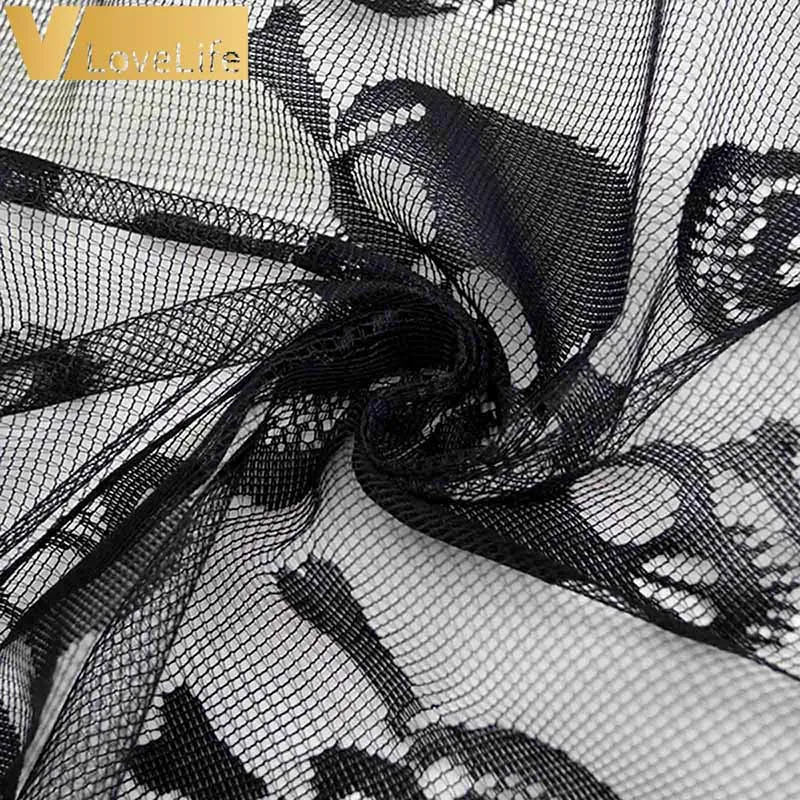 Прямоугольная Черная кружевная скатерть в виде черепа и костей на Хэллоуин