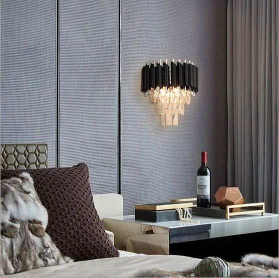Postmodern light luxury crystal wall lamp villa hotel living room simple modern Hong Kong style bedroom bedside | Лампы и освещение