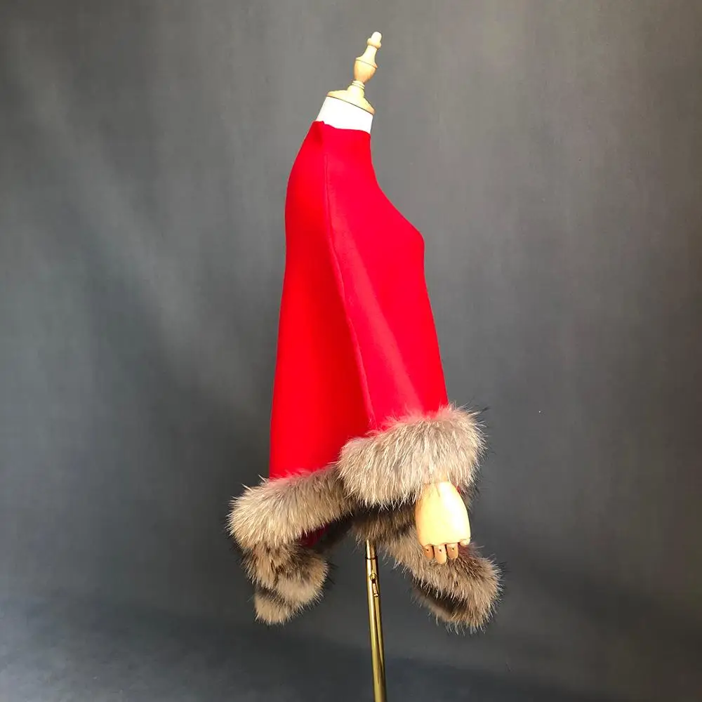 Женское пончо Модный пуловер шаль зимнее теплое с меховым верхом |