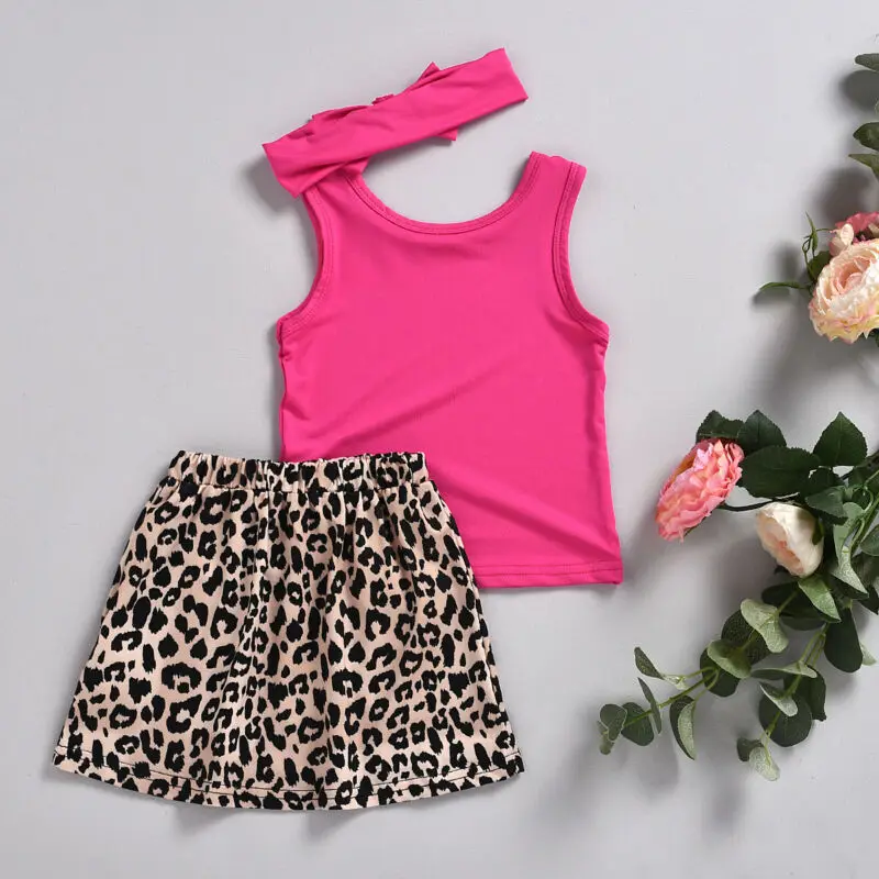 3PCS Newborn Toddler Kid Baby Girl T-Shirts Tops+ Leopard print Skirts +Headband 3pcs Sunsuit Clothes 2-6Y | Мать и ребенок
