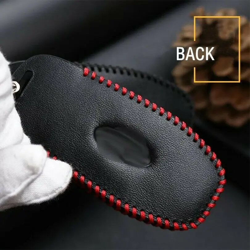 

1Pcs Leather Car Smart Key Case Keychain Holder Bag Fob Wallet Cover With Metal Keychain Fit For Ford