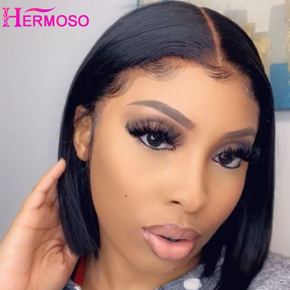 Короткий парик Боб 13x4 прямой передний со шнуровкой Детские волосы 150% 180% парики из