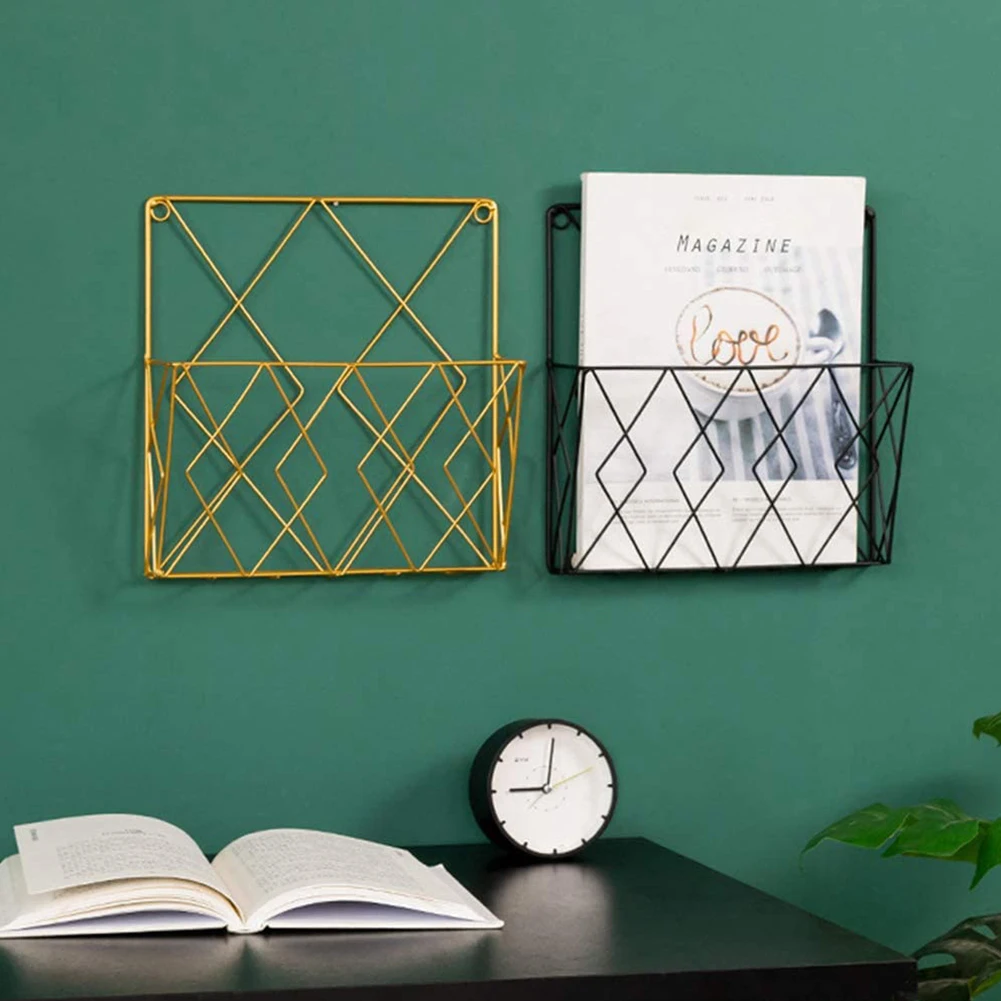 

Wall Magazine Rack Hanging Magazine Holder Newspaper Storage Organiser Grid Design Metal Wire Files Shelf Decoration For Rooms