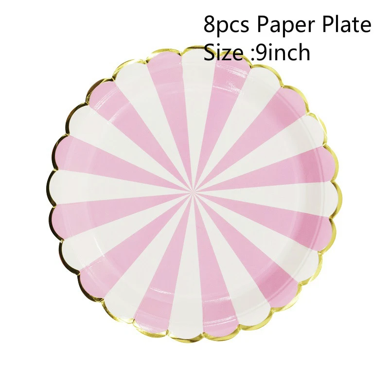 9inch Pink Plate Первый день рождения, детская вечеринка, подарок, розовая/синяя Золотая фольга, бумажная салфетка под тарелку кружку, детский душ, свадьба, сделай сам, украшение, посуда, принадлежности - Цвет: 9inch Pink Plate