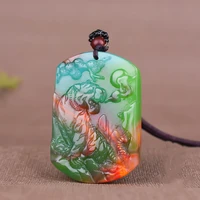 natural colorful jade hand carved tiger pendant fashion boutique men and women red and green zodiac tiger necklace accessories