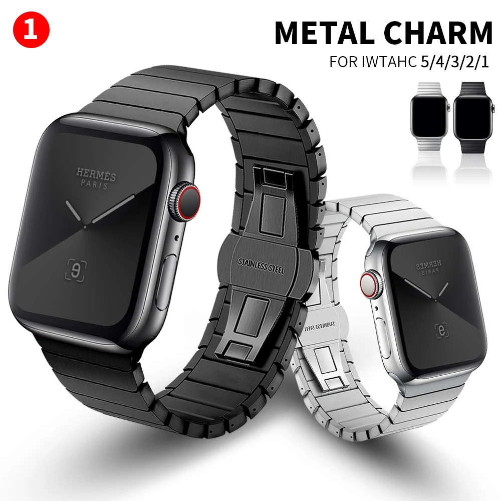 Ремешок из нержавеющей стали для Apple Watch band 44 мм 40 металлический браслет с