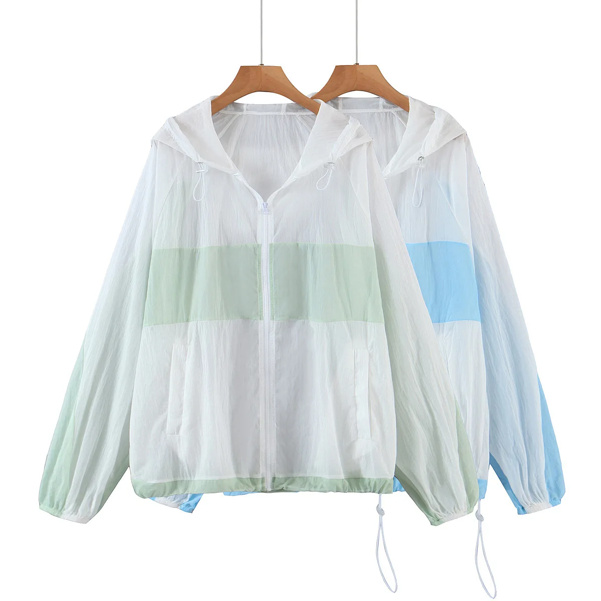 

Summer Women's Fashion Loose Zipper Hooded Drawstring Sun Protection Clothes Top