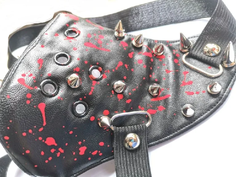 Длинная кожаная маска с заклепками для Хэллоуина вечеринки косплея в стиле