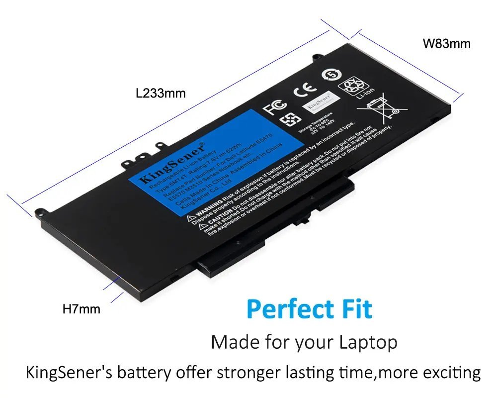 Аккумулятор KingSener 7 6 В 62WH 6MT4T для ноутбука DELL Latitude E5470 E5570 M3510 15 &quotSereis 7V69Y TXF9M 79VRK 07V69Y