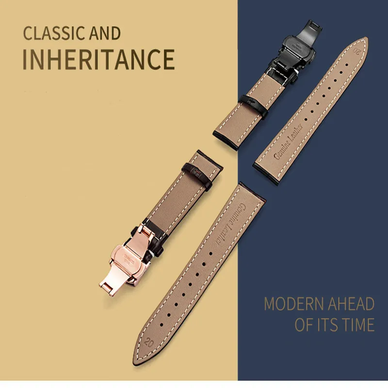 Genuine Leather Watch Band Strap Stainless Steel Butterfly Clasp 14mm 15mm 16mm 17mm 18mm 19mm 20m 21mm 22mm 24mm Watchband Tool