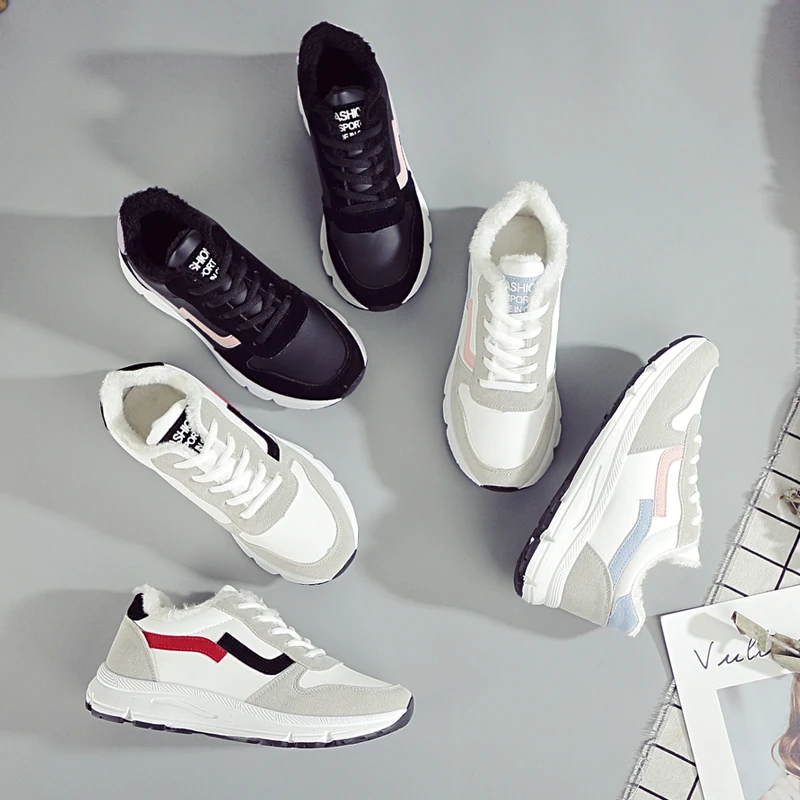 

Women Sneakers 2020 Fashion PU leather Lace-up Casual Shoes Woman Comfortable Breathable White Flats Female Platform Sneakers