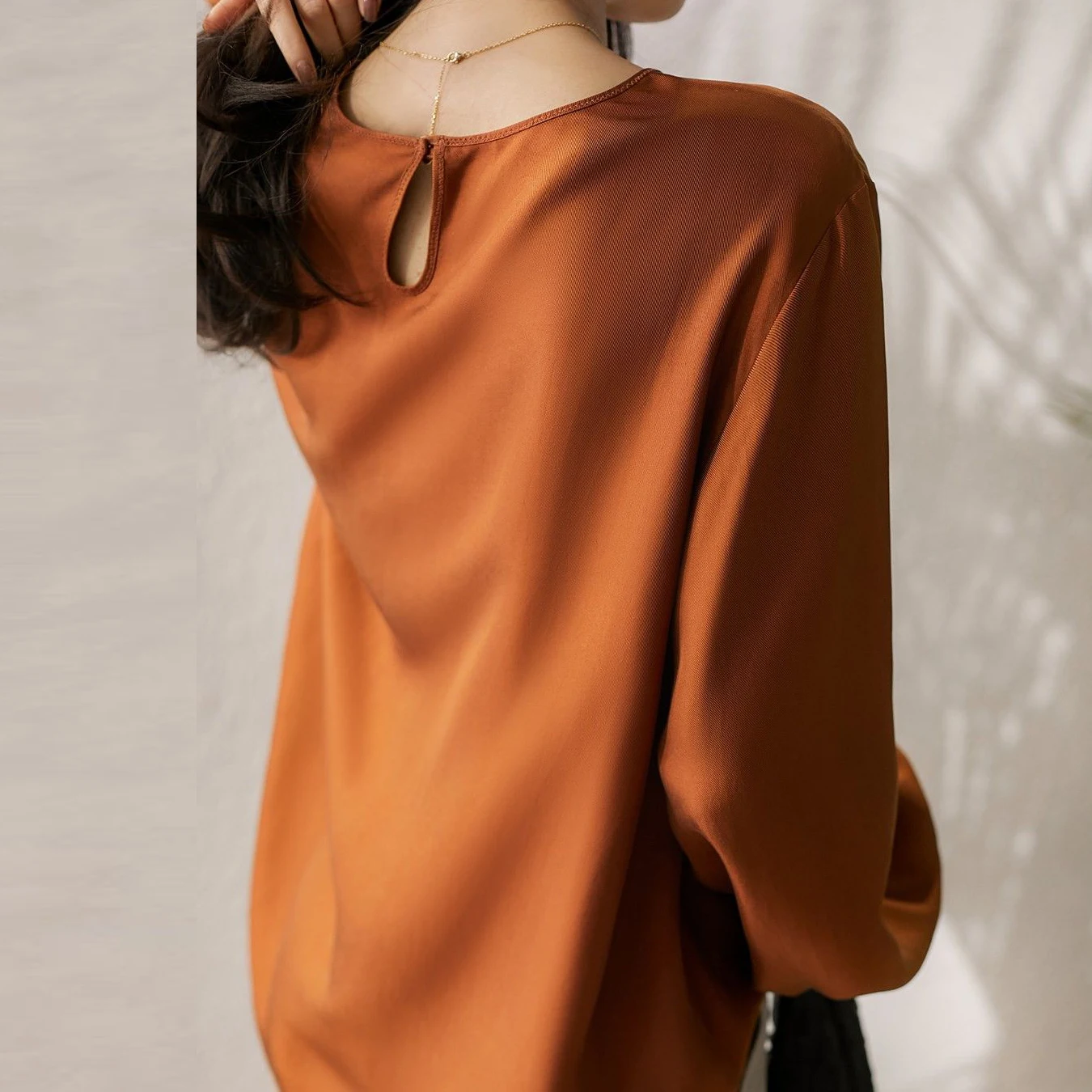 Silk lantern sleeve blouse design for women  women blouses  Regular  Solid  Casual  SILK  O-Neck  Full  women’s tops