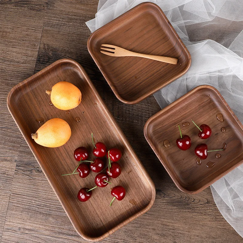 Черный орех деревянная твердая Фруктовая тарелка цельная прямоугольная