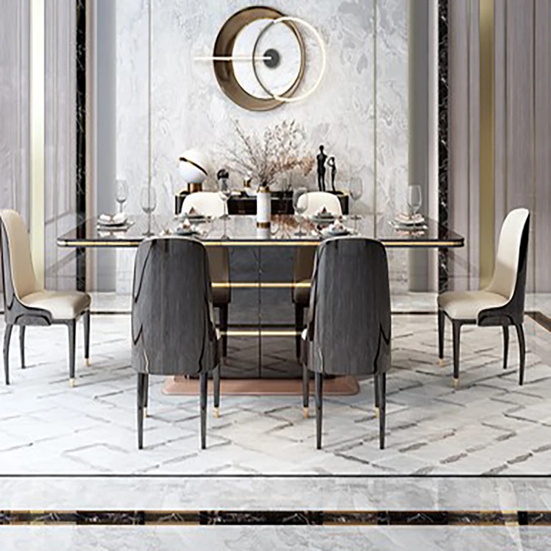 

Italian style light luxury dining table and chair combination size apartment simple luxury rectangular home dining table