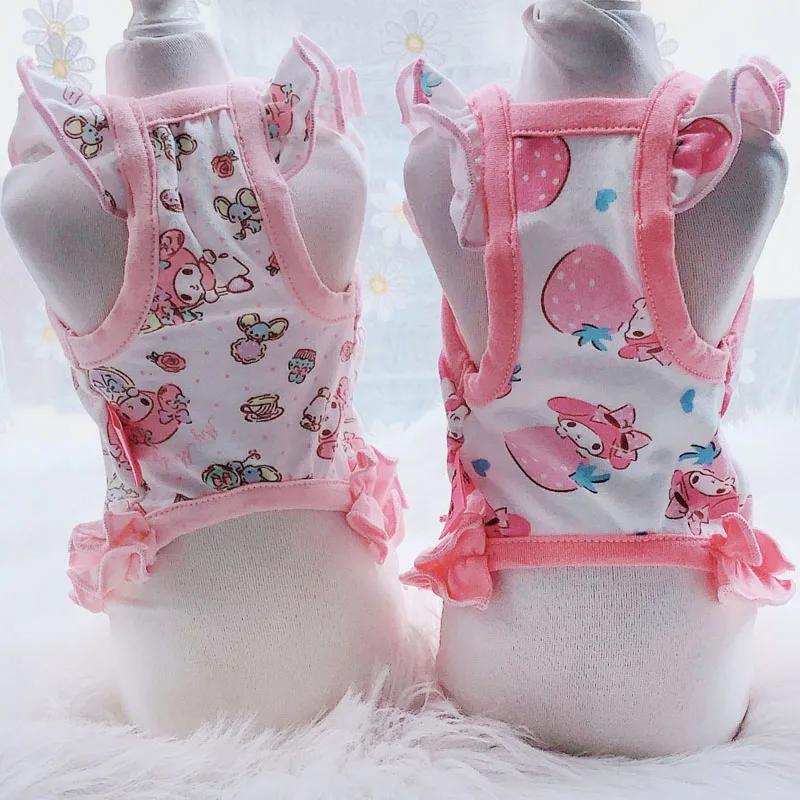 Милая Одежда для собак летняя рубашка с принтом в виде розовой клубники девочек