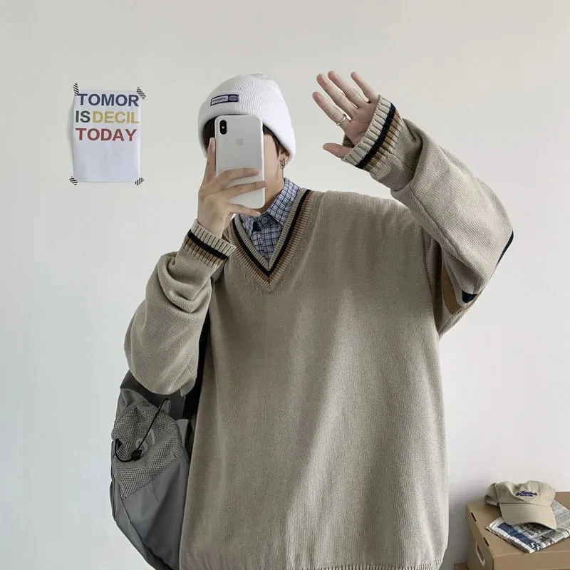 Мужской пуловер с V-образным вырезом осенний свитер комплект униформы для