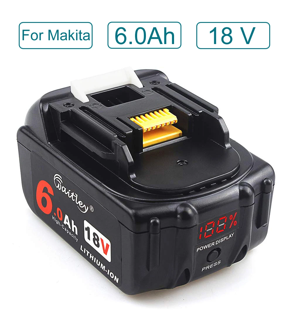 Waitley 18 V 6000mAh 18V 6.0Ah Перезаряжаемый для электроинструментов Makita Аккумулятор со светодиодный литий-ионным аккумулятором BL1860B BL1860 BL1850