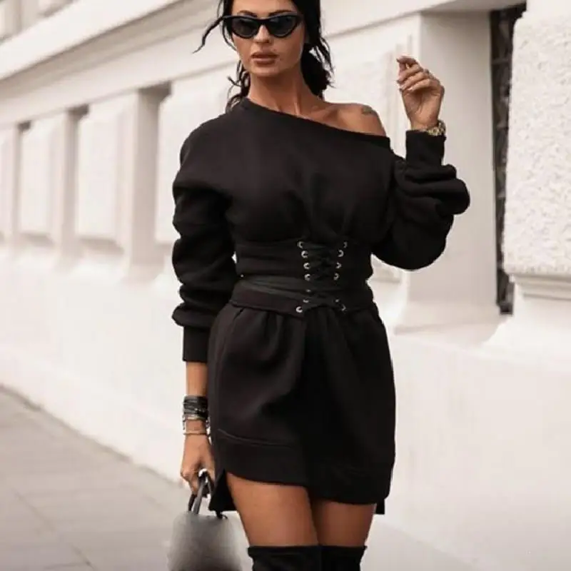 Женское однотонное сексуальное платье с поясом и открытыми плечами длинный