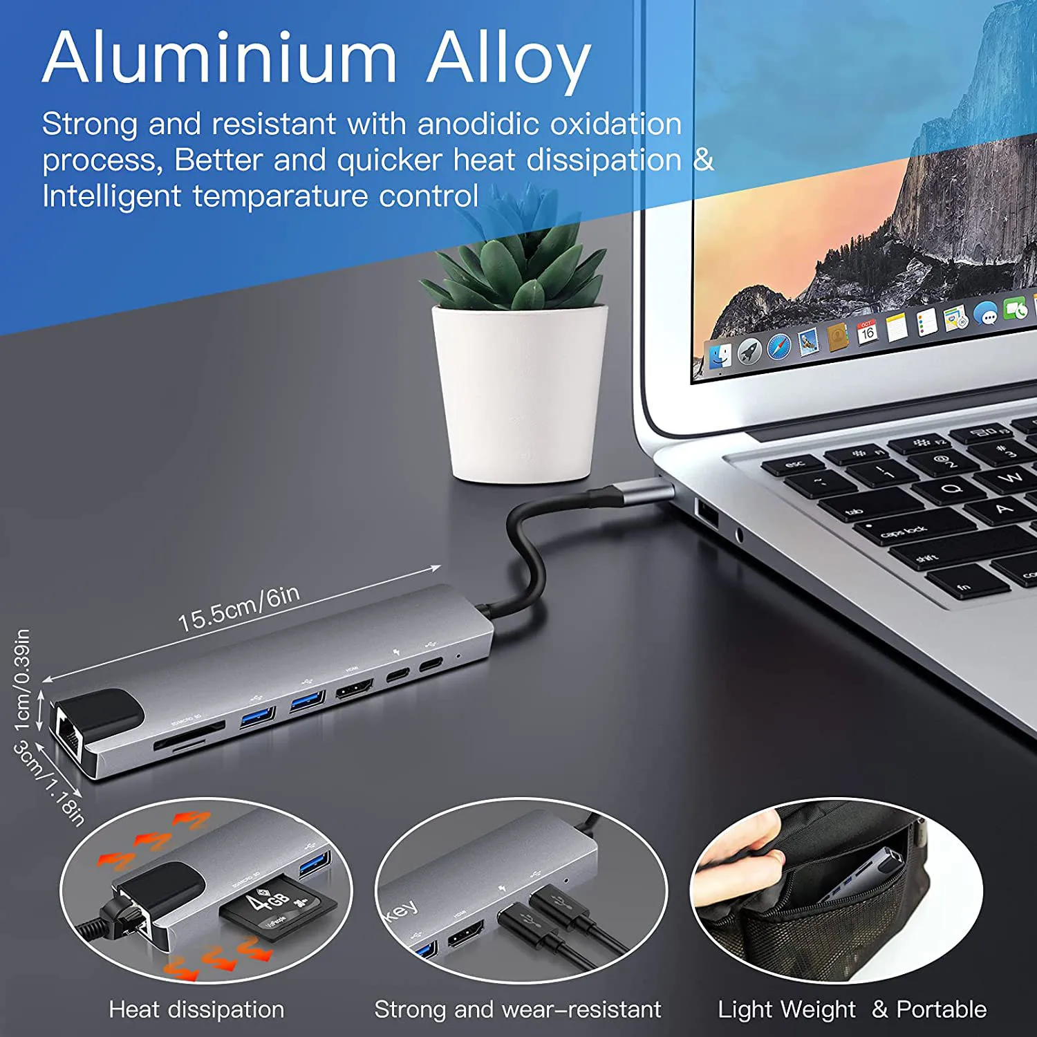 USB-концентратор 8 в 1 USB Type-C 3 1-4K HDMI с кардридером RJ45 SD/TF быстрой зарядкой PD Thunderbolt