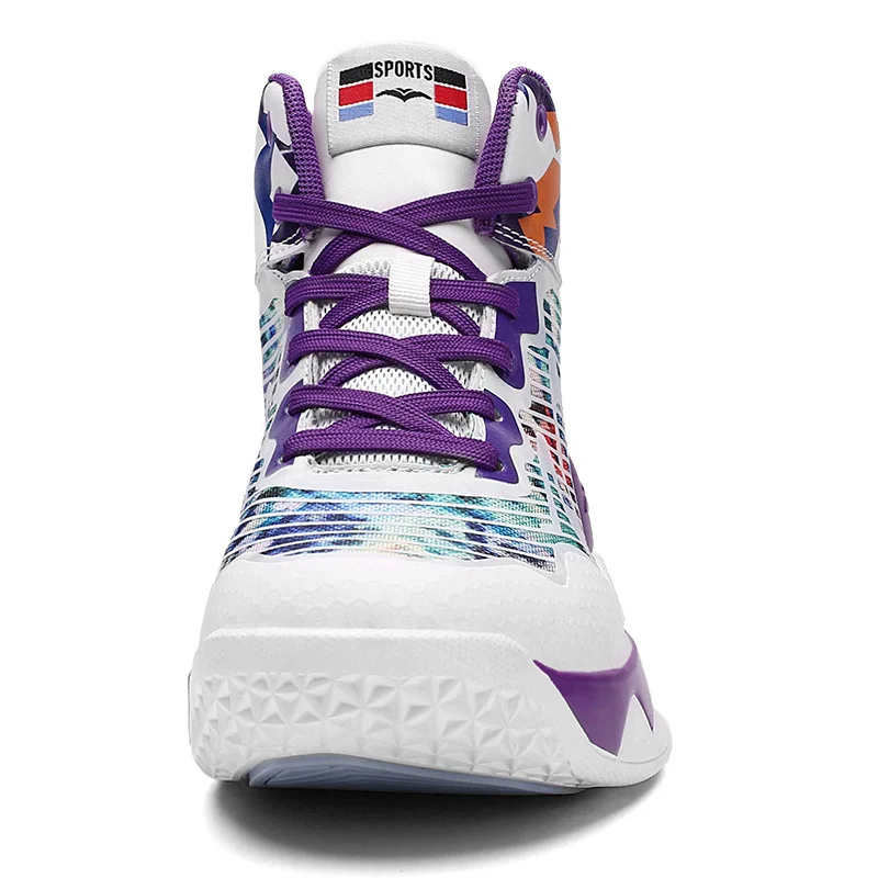 Outdoor Winter PU Trainers Basketball Shoes Men White Purple Lace Up Damping Mens Shoes Sports Shoes Proffessional Bambas Hombre