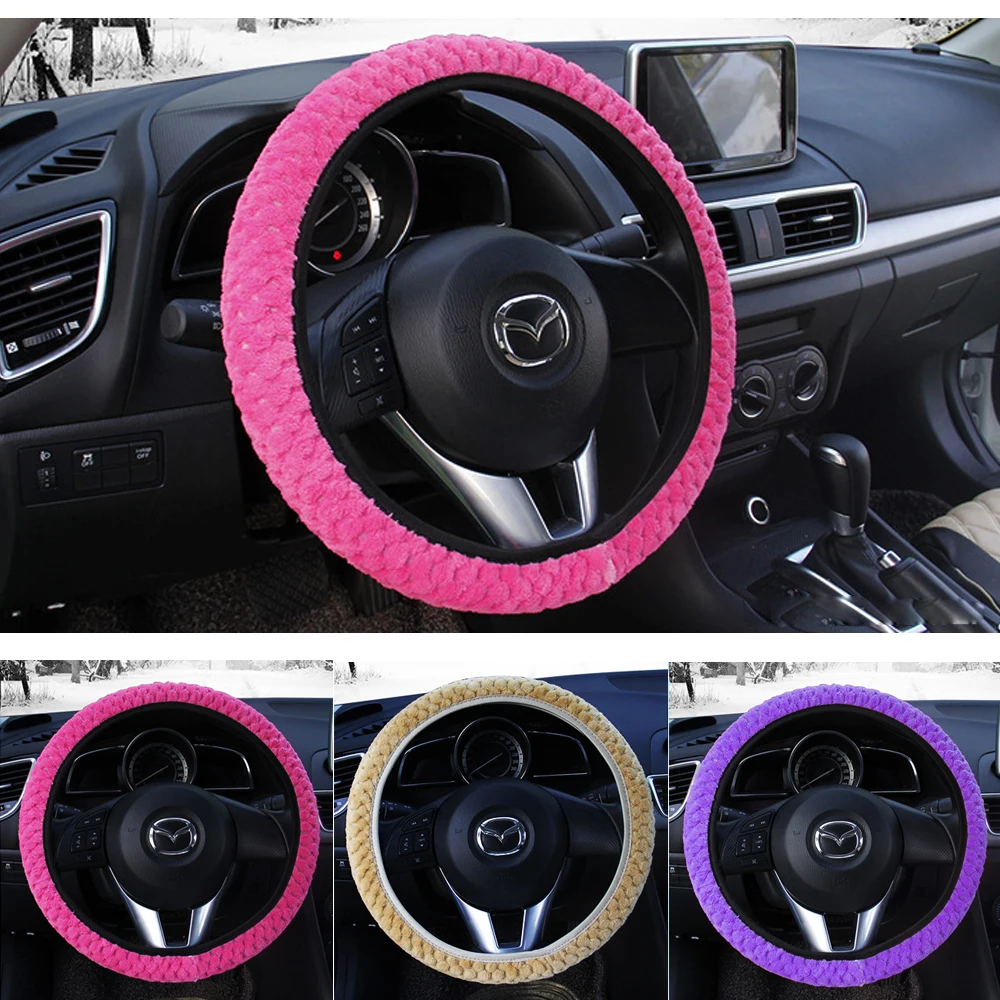 

Soft Warm Plush Covers Pearl Velvet High Quality Universal 4 Colors Car Steering Wheel Cover Auto Decoration Winter Car-styling