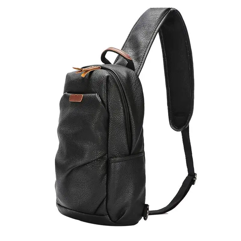 

Men's Vintage Chest bag Brand Leather Messenger Bag Solid Black Shoulder Bag women Small Pillow Crossbody bags Casual Phone bags