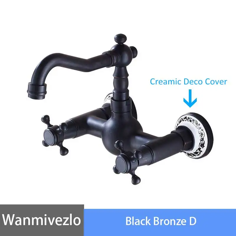 Black Bronze D Черный бронзовый кран для ванной комнаты, настенный кран для раковины, кран с двойной ручкой и вращением на 360 градусов, кран для холодной и горячей воды, Смеситель torneira - Цвет: Black Bronze D